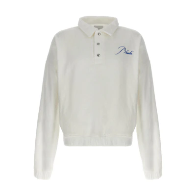 Rhude Logo Embroidered Collared Button Long Sleeve Sweatshirt White (Men) RHPS24SW096113770377