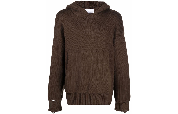 Rhude Logo Knit Hoodie with Ribbed Trim Brown Pullover RHPS21HO00000005