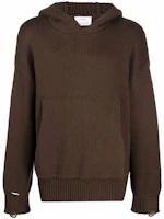 Rhude Logo Knit Hoodie with Ribbed Trim Brown Pullover RHPS21HO00000005 Rhude Logo Knit Hoodie with Ribbed Trim Brown Pullover RHPS21HO00000005