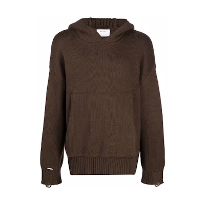 Rhude Logo Knit Hoodie with Ribbed Trim Brown Pullover RHPS21HO00000005
