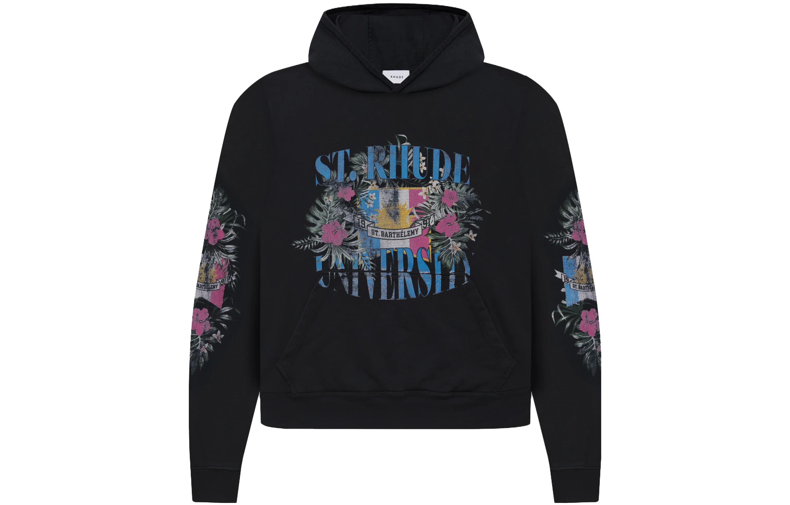 Rhude Logo Print Black Hoodie RHPS23HO08826372