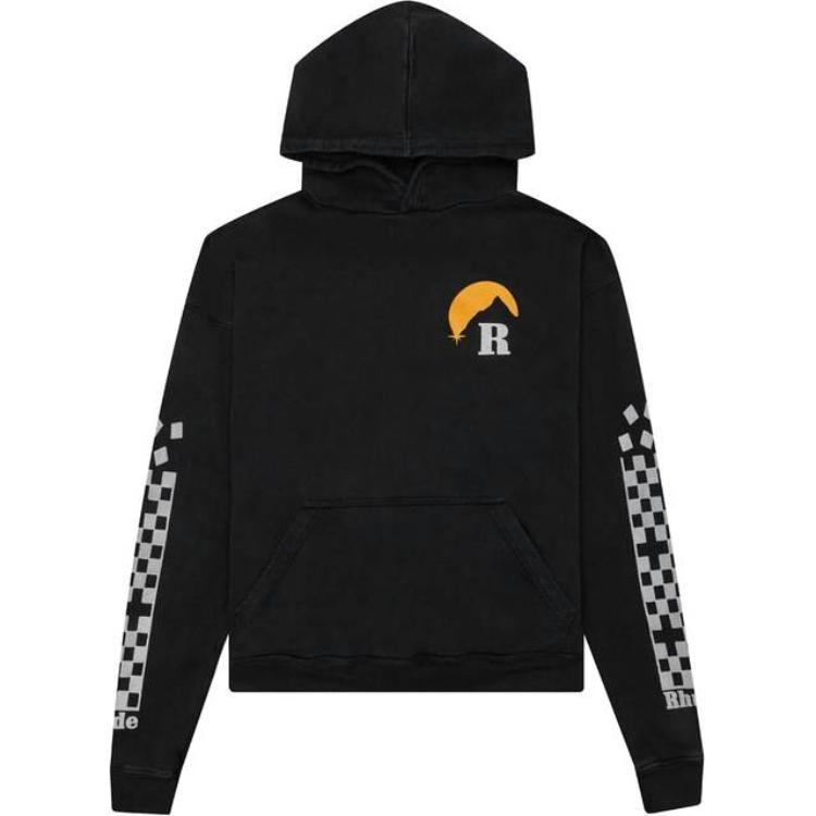 Rhude Logo Print Oversized Pullover Hoodie Men’s Black RHFW21HO04012372-0372