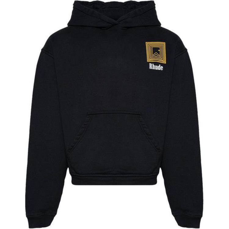 Rhude Logo Print Pullover Hoodie Unisex Black Long Sleeve FW24HO070122306