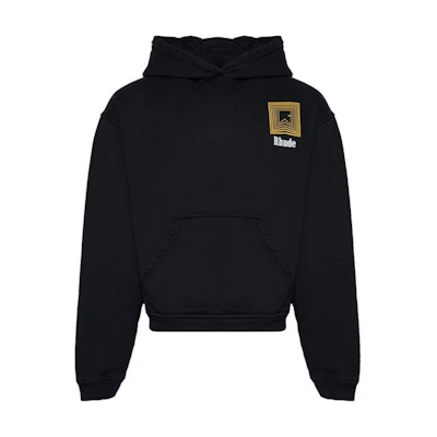 Rhude Logo Print Pullover Hoodie Unisex Black Long Sleeve FW24HO070122306