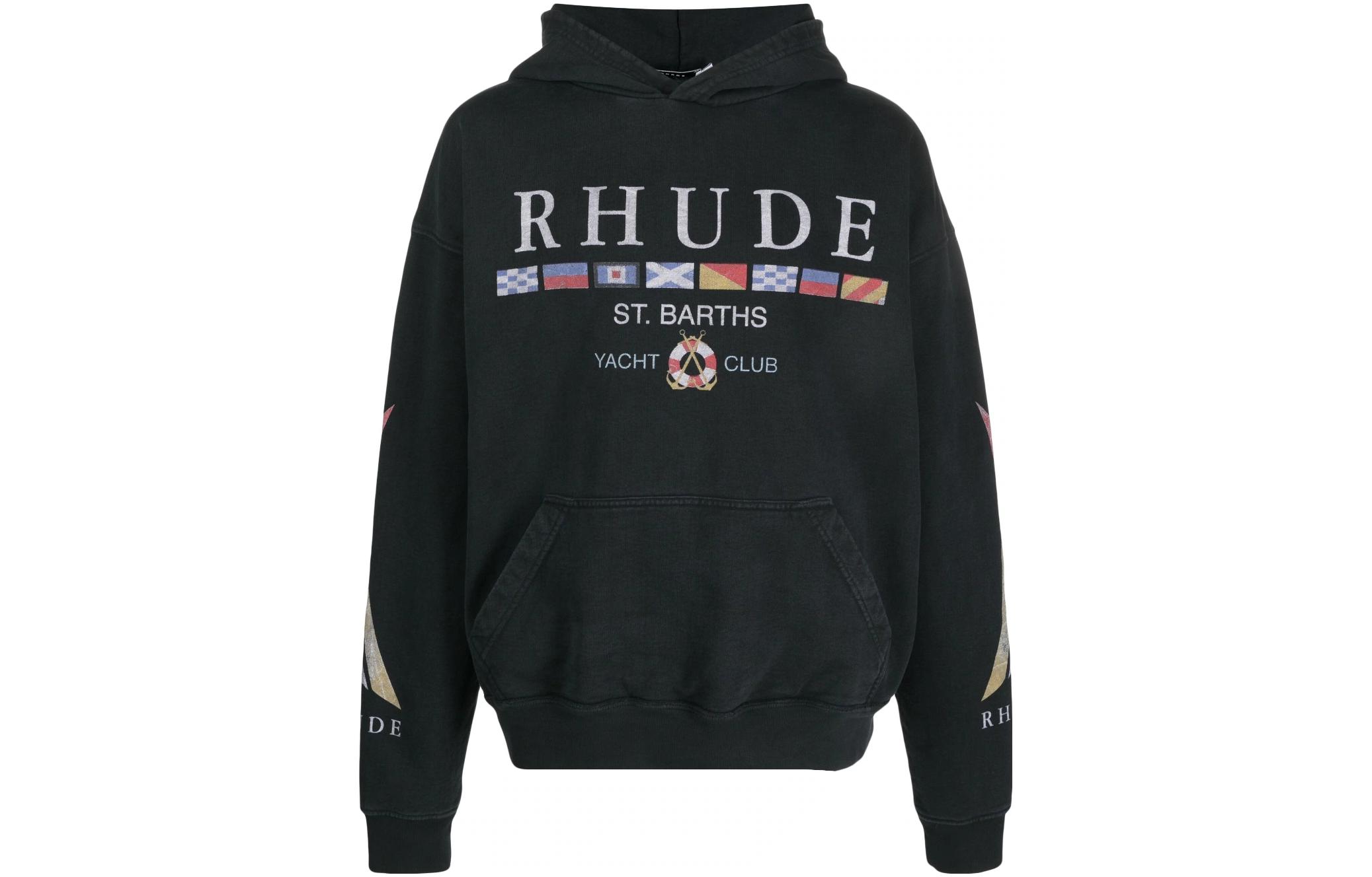 Rhude Logo Print Straight-Cut Hoodie for Men in Black RHSS23HO25838610