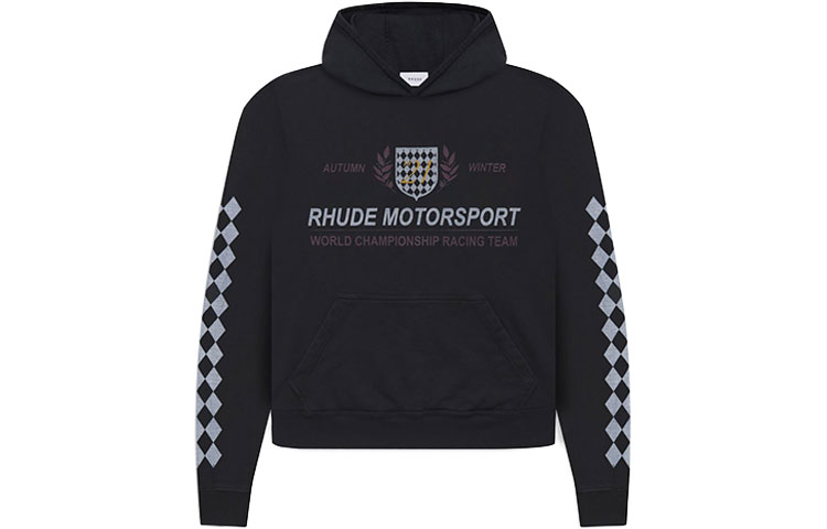 Rhude Logo Printed Black Pullover Hoodie with Long Sleeves RUHD21F12372