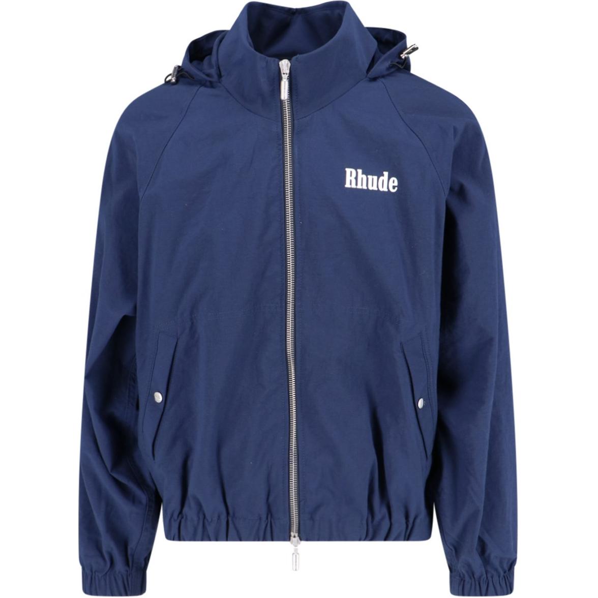 Rhude Navy Blue Full-Zip Hoodie Jacket with Solid Print Design RHPS24JA110053020302