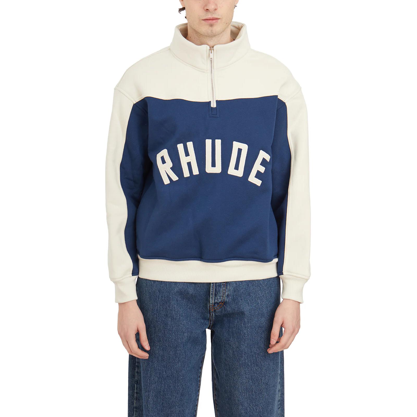 Rhude Patchwork High Neck Drop Shoulder Sweatshirt Blue HRHSS24JA09167277