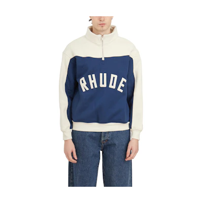 Rhude Patchwork High Neck Drop Shoulder Sweatshirt Blue HRHSS24JA09167277