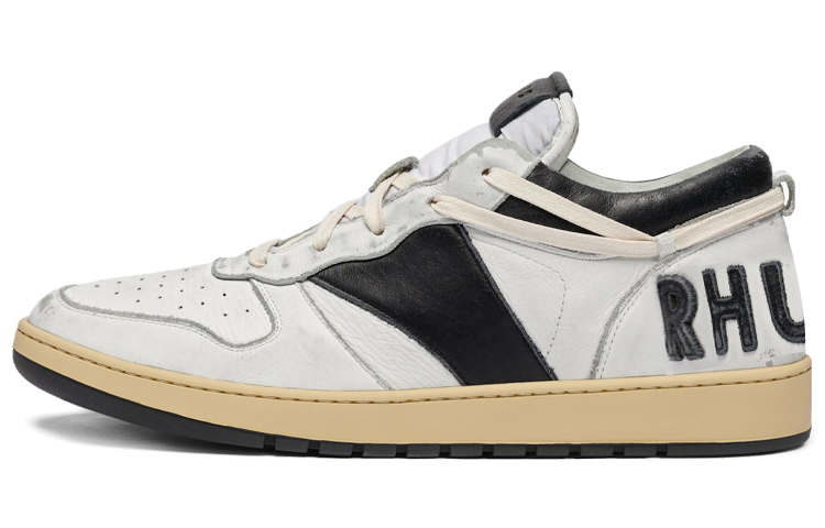 RHUDE Rhecess Low Retro Basketball Shoes White Black Mens Vintage Style. RHECESS-LOW Black and White Sneakers.