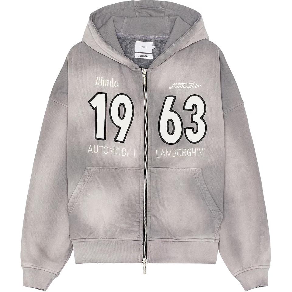 Rhude RHODE Alphanumeric Embroidery Hoodie Zip Jacket Grey RHFW23HO16150002