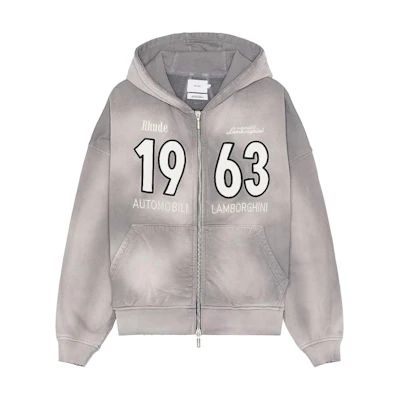 Rhude RHODE Alphanumeric Embroidery Hoodie Zip Jacket Grey RHFW23HO16150002