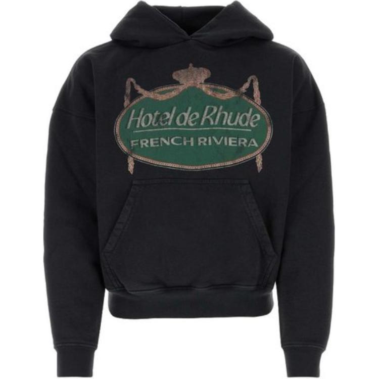 Rhude RHODE Black Hoodie with Logo Print Pullover Design RHPS24HO04012610