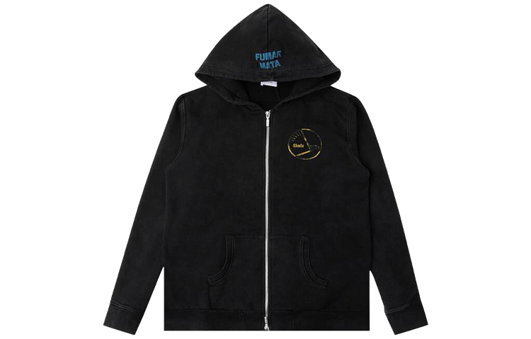 Rhude RHODE Black Hoodie Zip-Up Jacket 03AHO02301