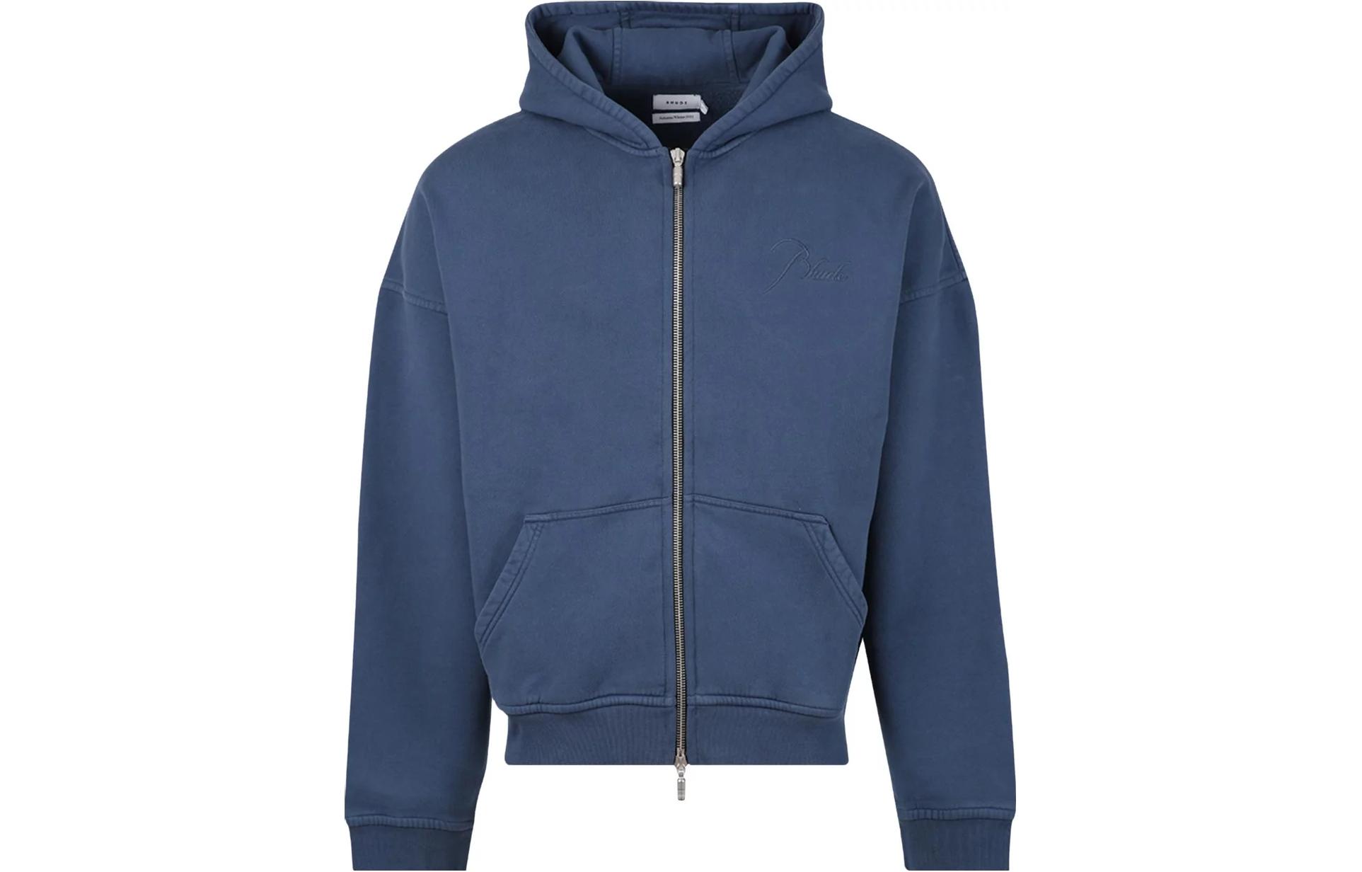 Rhude RHODE Blue Zip-Up Hoodie with Letter Print RHFW22HO09012799