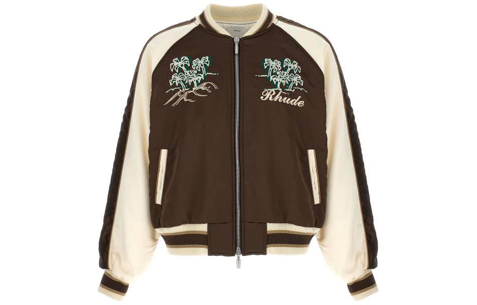 Rhude RHODE Colorblock Letter Print V-Neck Jacket Brown Long Sleeve RHPF23JA021536761676