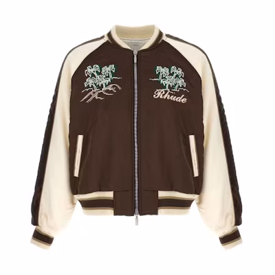 Rhude RHODE Colorblock Letter Print V-Neck Jacket Brown Long Sleeve RHPF23JA021536761676