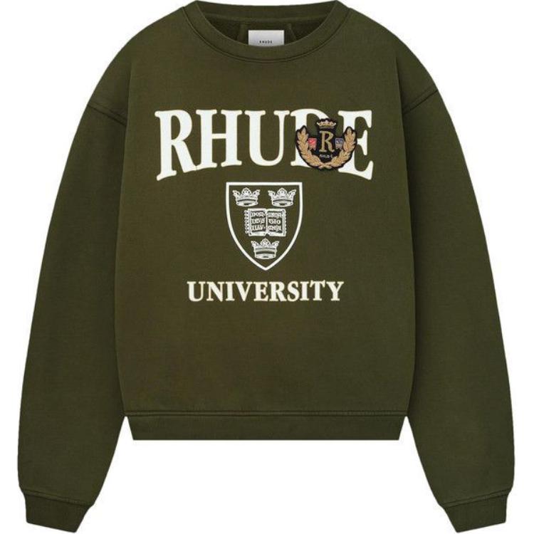 Rhude RHODE Embroidered Logo Crewneck Sweatshirt Green FW24ST05012