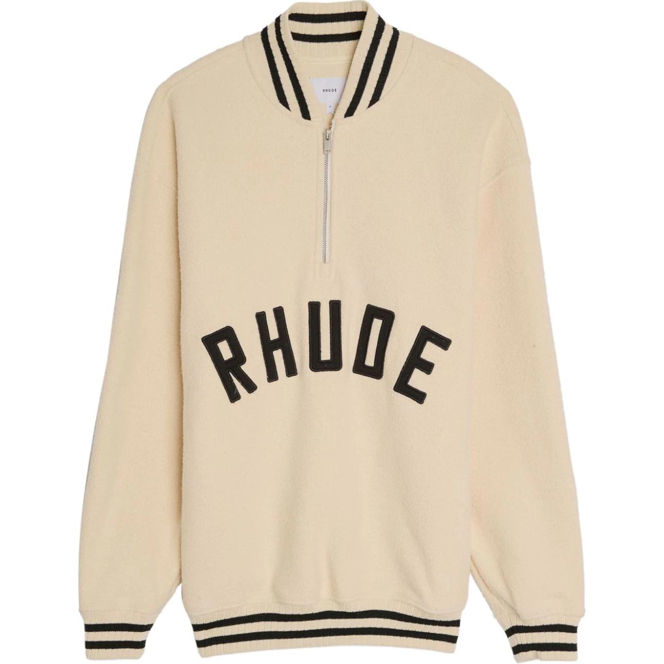 Rhude RHODE Embroidered Logo Zip Baseball Collar Loose Sweatshirt Beige Men’s RHSS24JA11167166