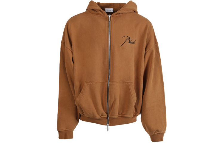 Rhude RHODE Embroidered Zip-Up Hoodie Jacket Khaki - RHU08PF20037