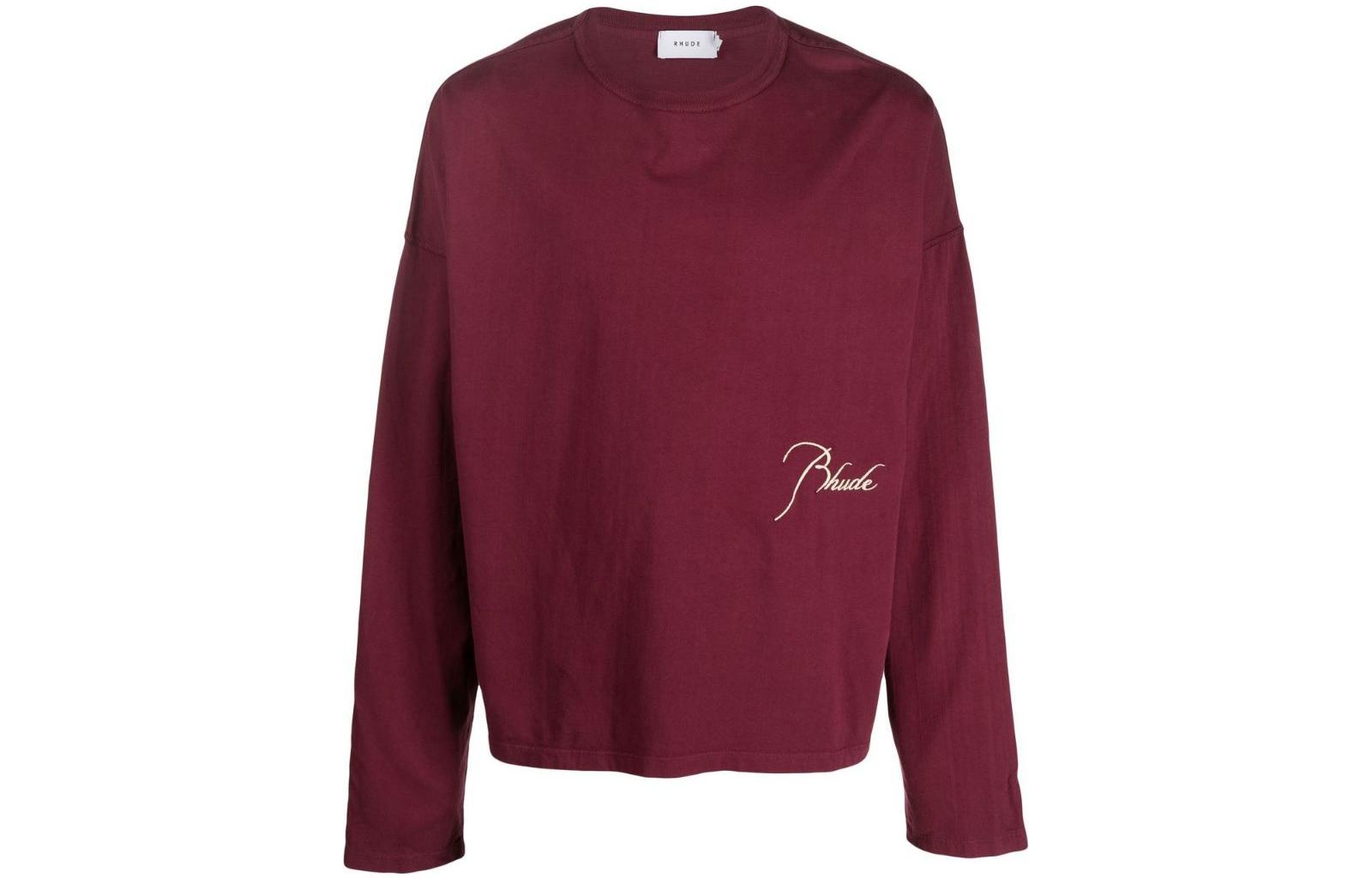 Rhude RHODE FW22 Logo Print Pullover Crewneck Jacket Long Sleeve Burgundy RHPF22TT030128000800BORDEUX