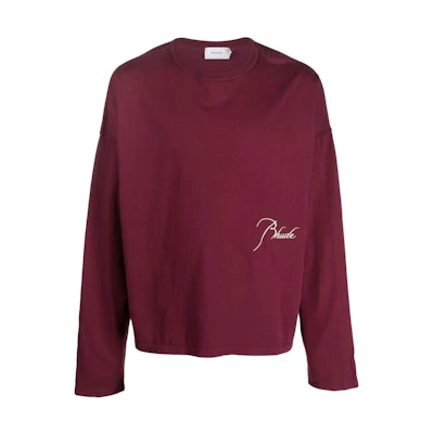Rhude RHODE FW22 Logo Print Pullover Crewneck Jacket Long Sleeve Burgundy RHPF22TT030128000800BORDEUX