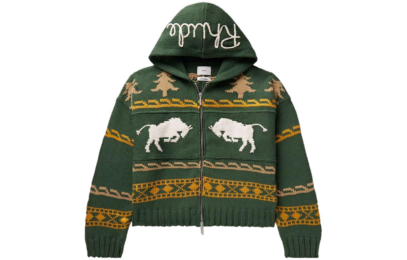 Rhude RHODE Graphic Print Zip-Up Loose Fit Hoodie Jacket Men’s Green RHFW23HO17504108