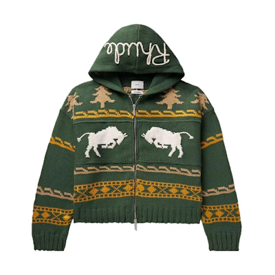 Rhude RHODE Graphic Print Zip-Up Loose Fit Hoodie Jacket Men’s Green RHFW23HO17504108