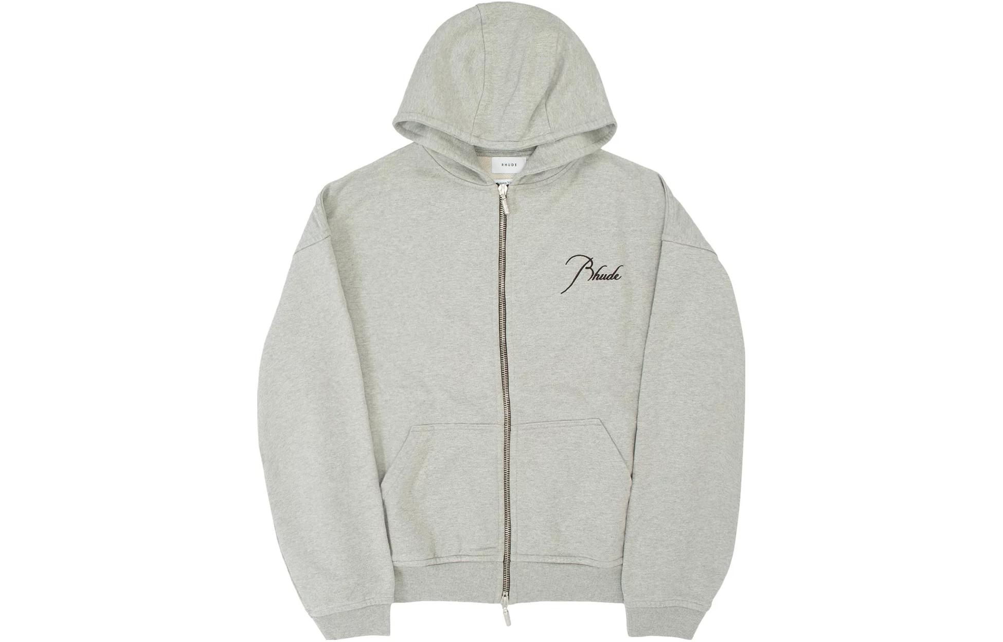 Rhude RHODE Grey Zip Hoodie with Letter Print RHFW22H0090120142