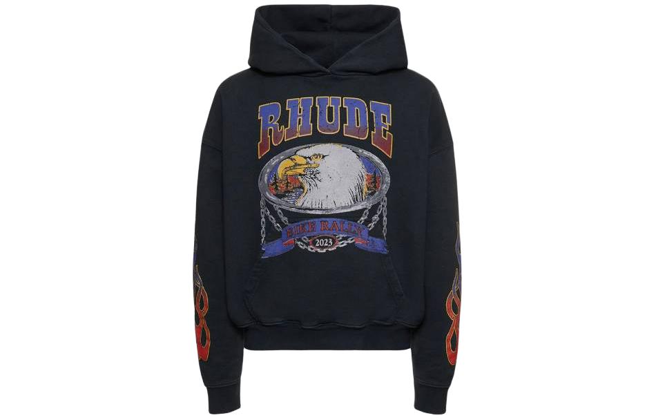 Rhude RHODE Letter Animal Print Black Pullover Hoodie Long Sleeve RHFW23HO06012610-0610