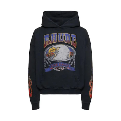 Rhude RHODE Letter Animal Print Black Pullover Hoodie Long Sleeve RHFW23HO06012610-0610