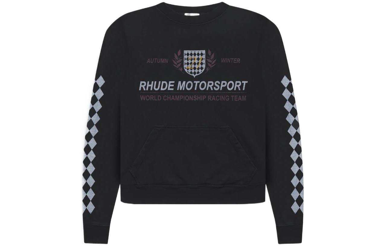 Rhude RHODE Letter Print Black Crewneck Pullover Long Sleeve Sweatshirt Male Rhude422546781