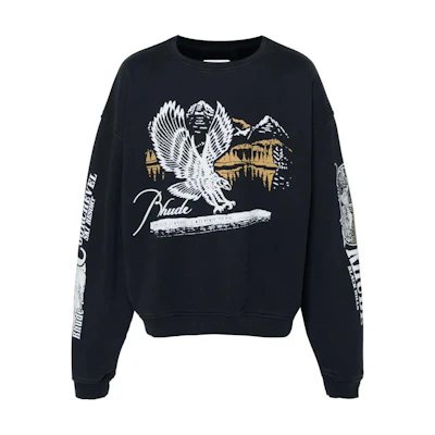 Rhude RHODE Letter Print Crewneck Oversized Pullover Sweatshirt Black Mens RHPF24ST010122306