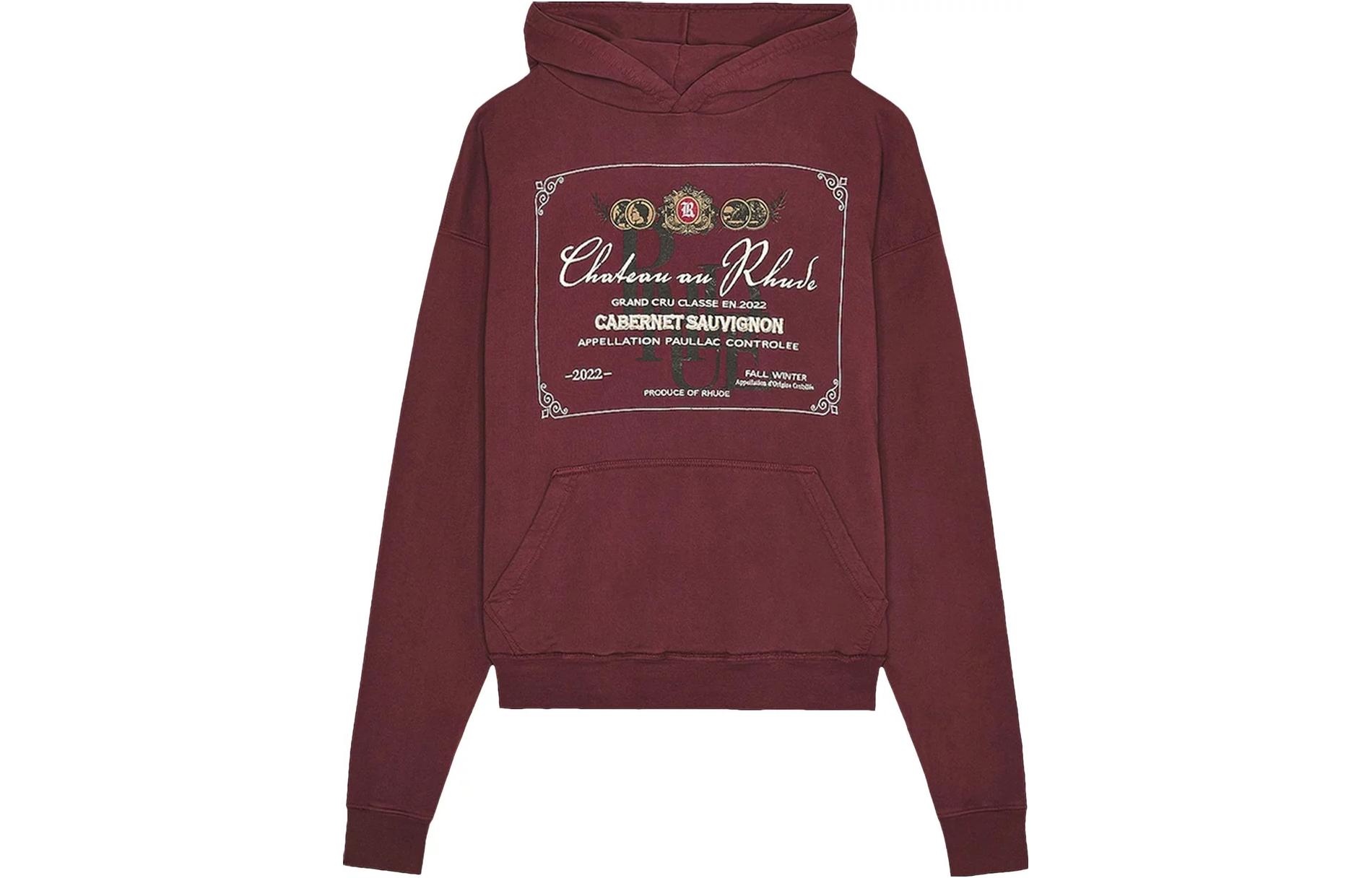 Rhude RHODE Letter Print Long Sleeve Pullover Hoodie Burgundy RHPF22HO07012800