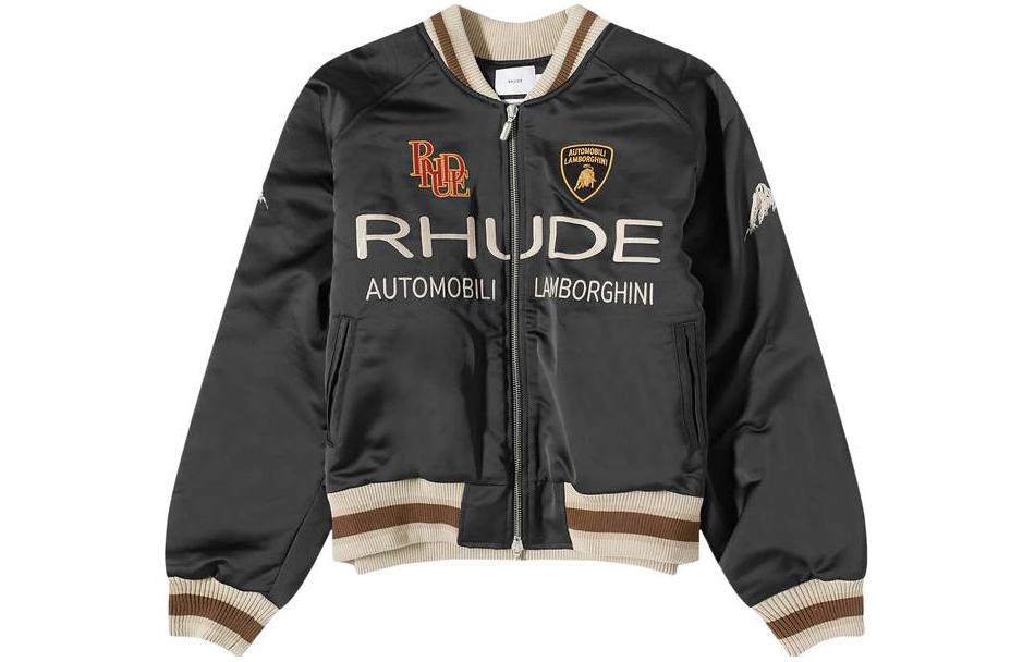 Rhude RHODE Letter Print Zip-Up Jacket in Black Long Sleeve FW23JA63504372