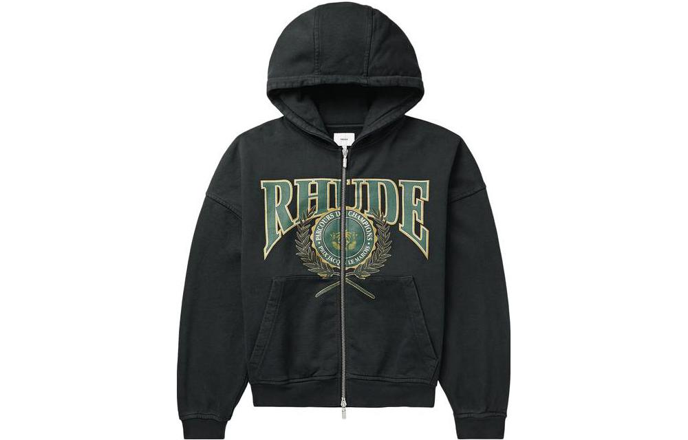 Rhude RHODE Logo Print Zip-Up Hoodie Jacket Black - FW23HO09012610