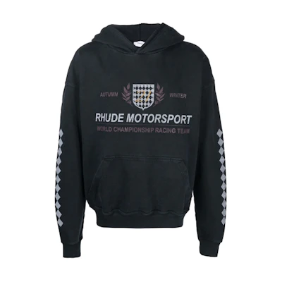 Rhude RHODE Men’s Black Checkered Logo Print Long Sleeve Hoodie RHFW21HO05012372
