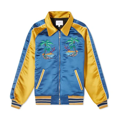 Rhude RHODE Pattern Embroidered Colorblock Zip-Up Jacket Blue - Long Sleeve RHPS24JA076131332133
