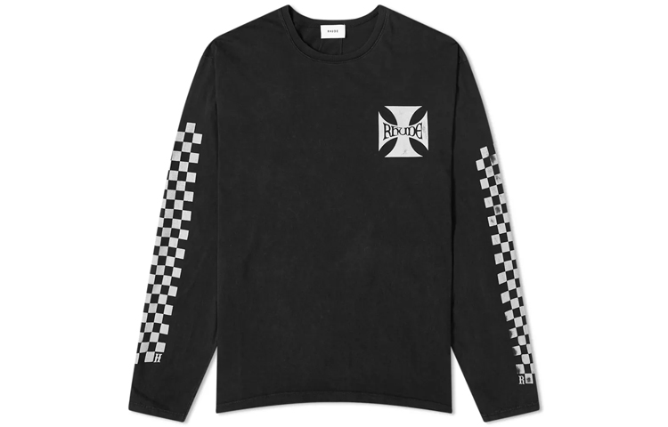 Rhude RHODE SS21 Logo Plaid Pullover Long Sleeve Sweatshirt Black Mens RHU08PF20017