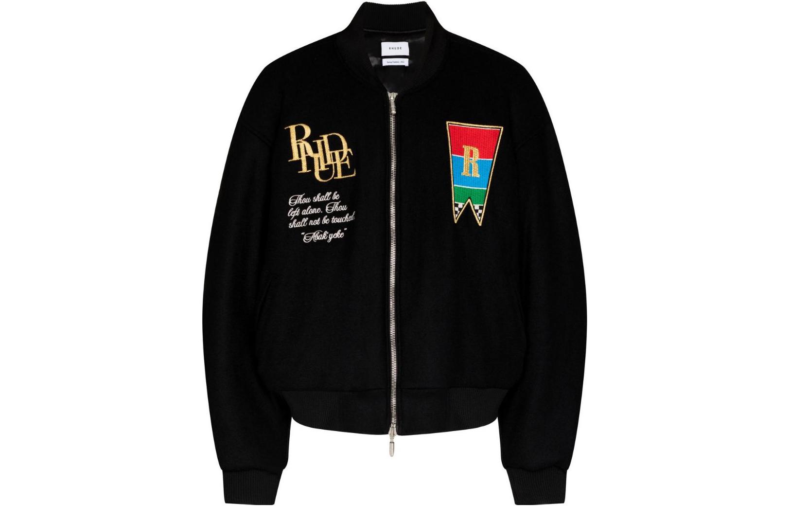 Rhude RHODE SS22 Embroidered Badge Bomber Jacket Black RHSS22JA0518537