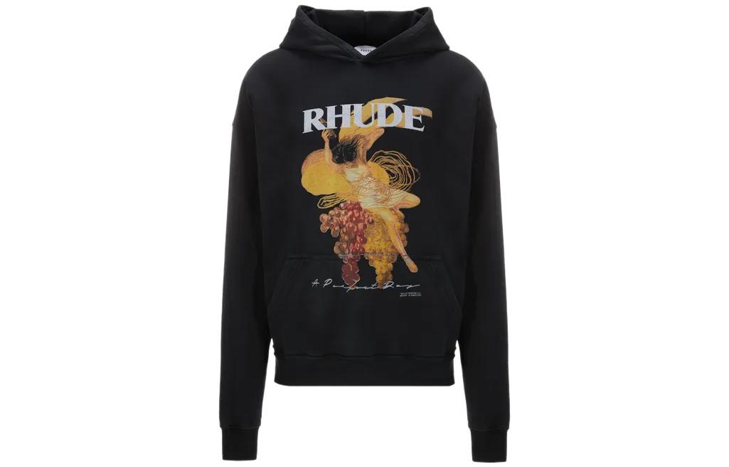 Rhude RHODE SS22 Printed Logo Cotton Hoodie Black - Fall Fashion RHSS22HO010126100610