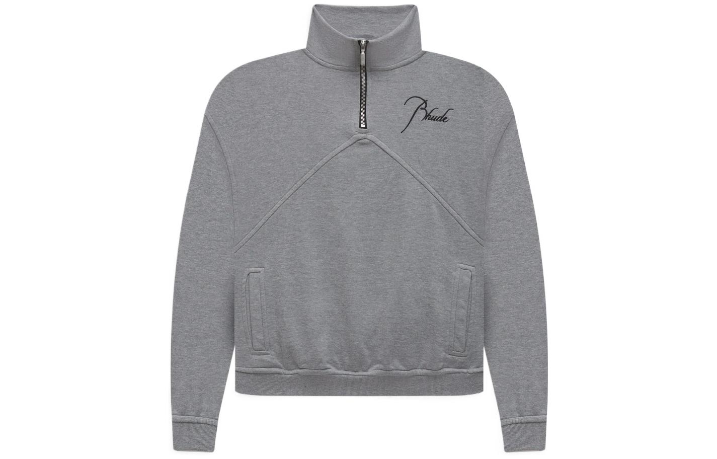 Rhude RHODE SS22 Quarter Zip Pullover Sweatshirt Gray Long Sleeve Logo Top Rhude4159988