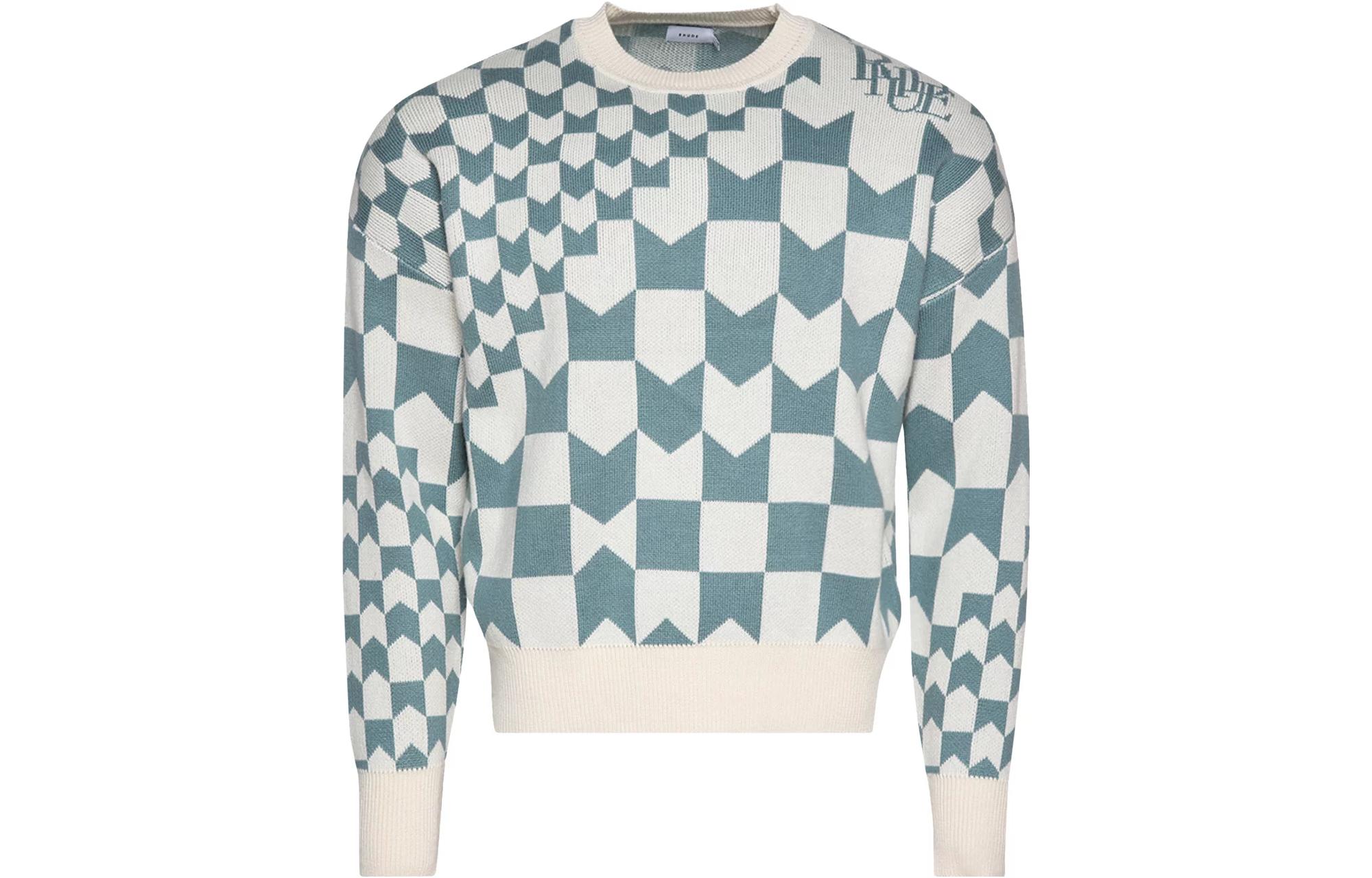 Rhude RHODE SS23 Checked Crewneck Pullover Sweatshirt Blue RHPS23SW03822184