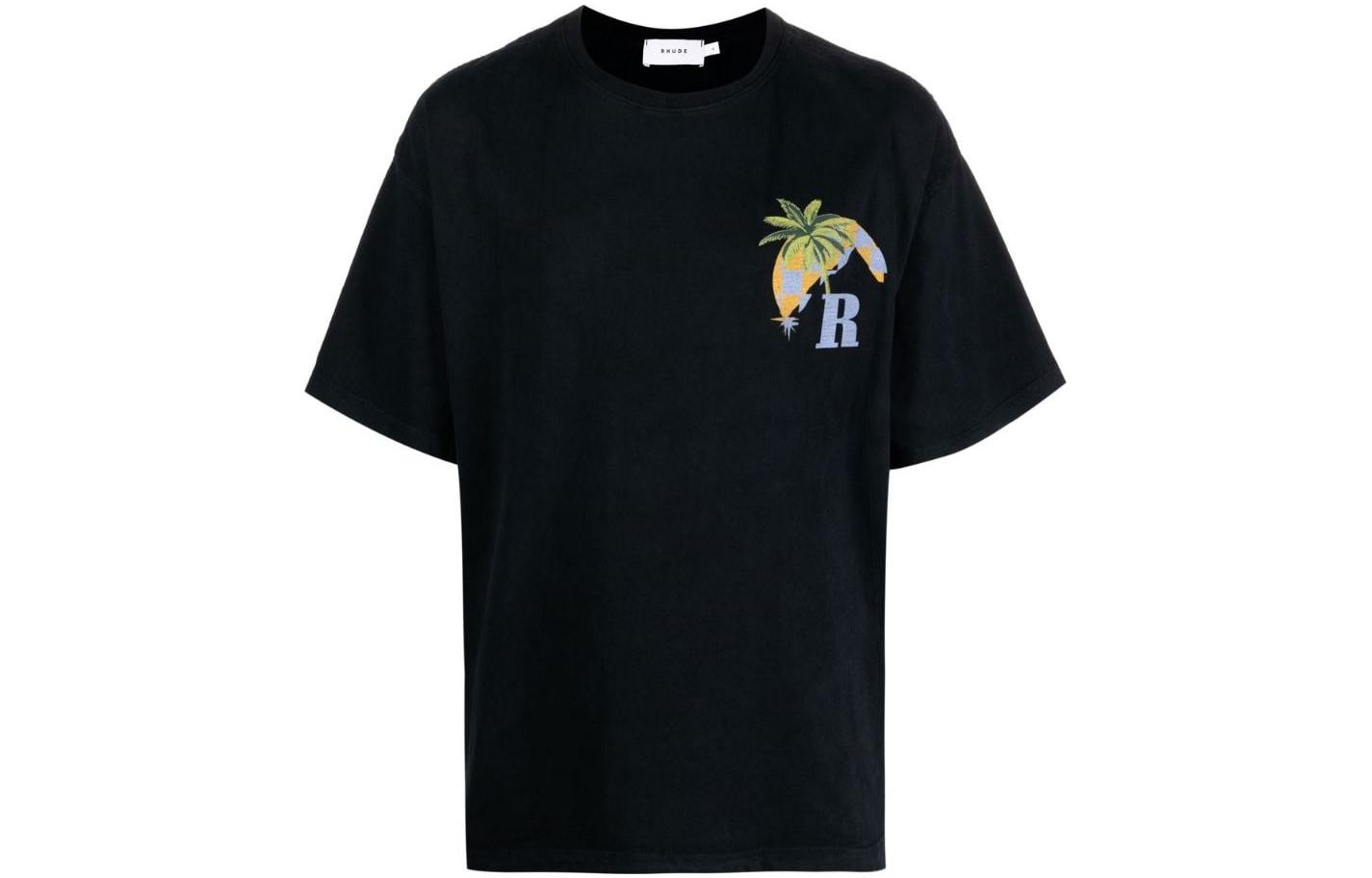 Order 루드 RHODE SS23 레터 만화 프린트 블랙 크루넥 티셔츠 남성용. RHPS23TT04837610C0610