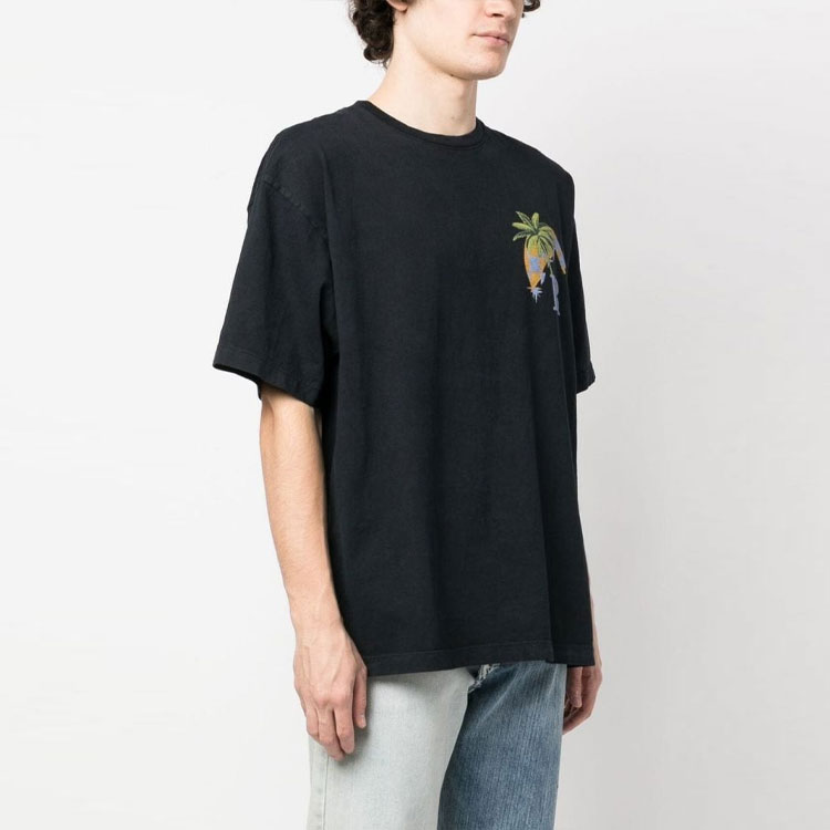 Shop 루드 RHODE SS23 레터 만화 프린트 블랙 크루넥 티셔츠 남성용. RHPS23TT04837610C0610