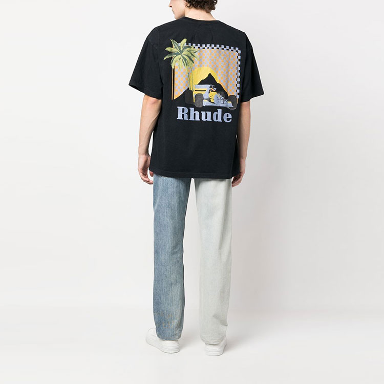 Purchase 루드 RHODE SS23 레터 만화 프린트 블랙 크루넥 티셔츠 남성용. RHPS23TT04837610C0610