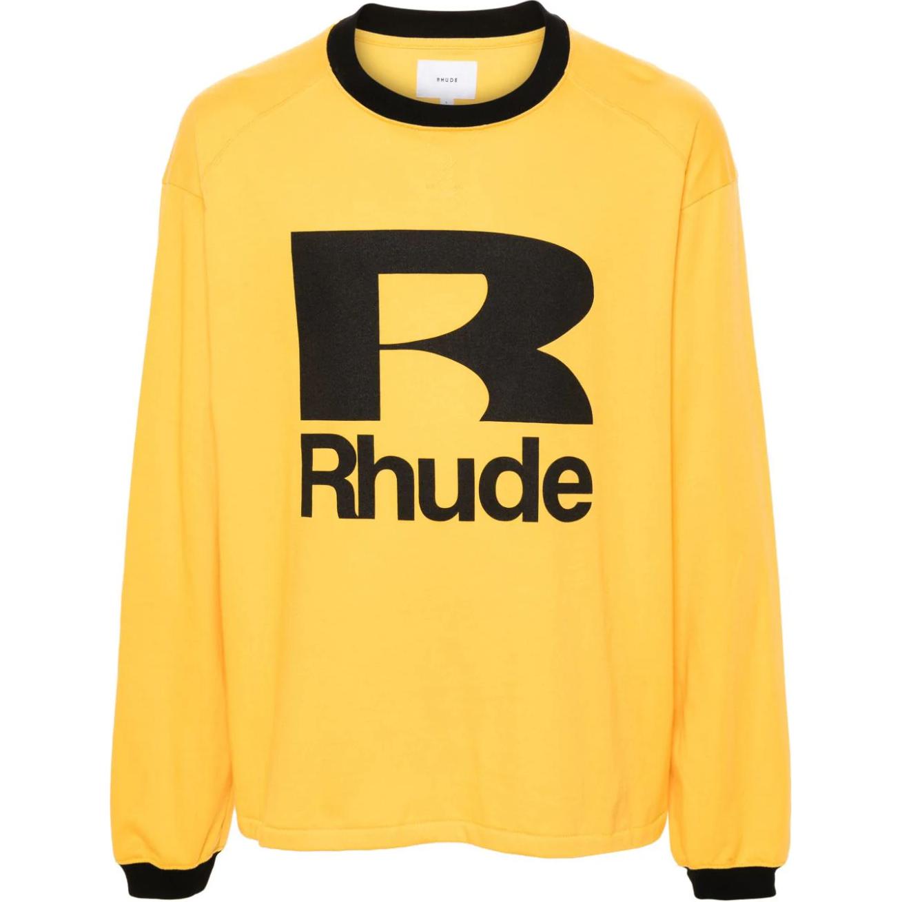 Rhude RHODE Textured Crewneck Long-Sleeve Pullover Sweatshirt Yellow - RHSS24TT21012610