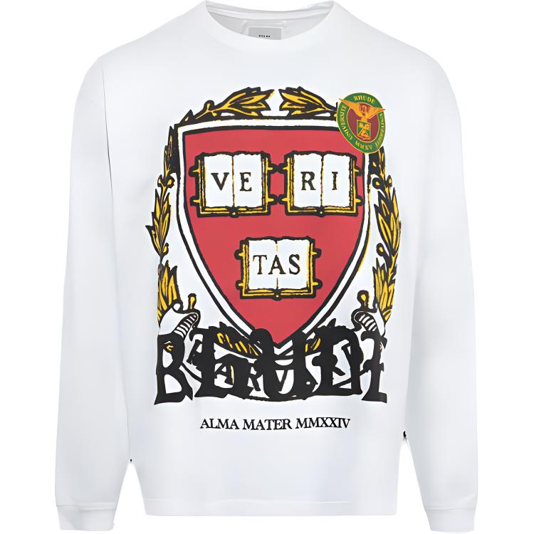 Rhude RHODE White Crewneck Letter Print Long-Sleeve Sweatshirt PF24TT170120241