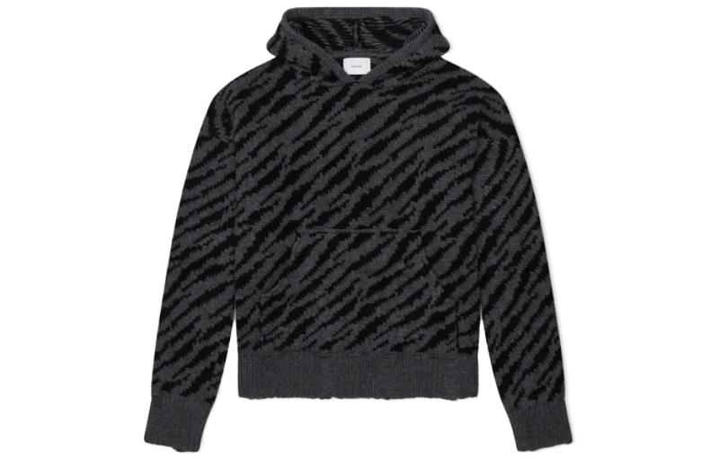 Rhude RHODE Zebra Knit Hoodie Animal Print Pullover Black Long Sleeve RHPF23H008151674BCR
