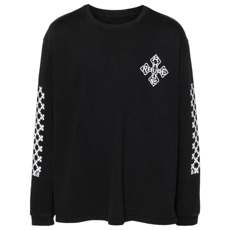 Rhude RHUE Black Printed Crewneck Pullover Sweatshirt Men’s Loose Fit Long Sleeve RHPF24TT090122306
